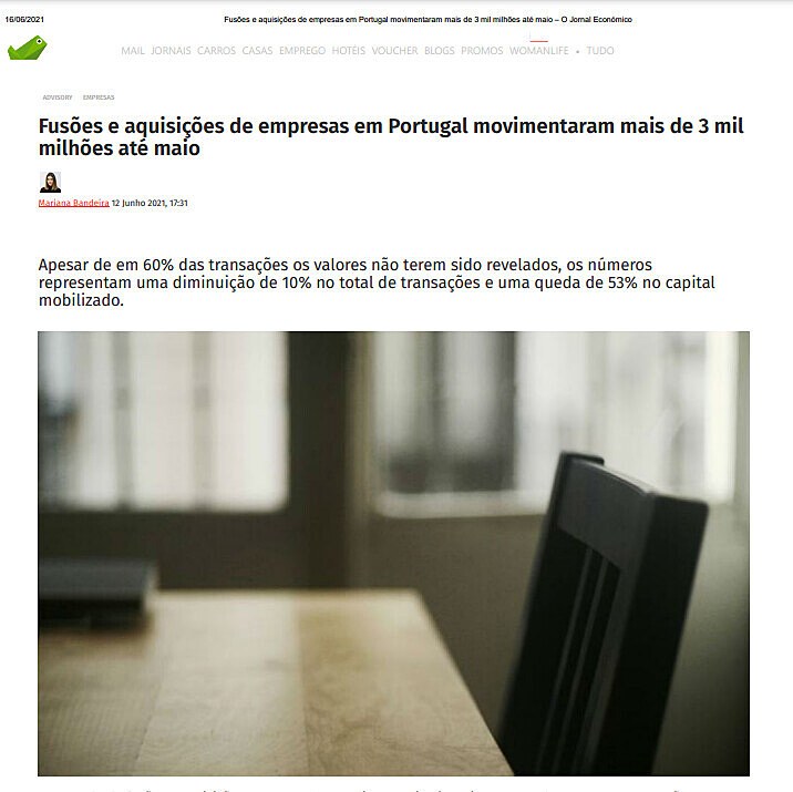 Fuses e aquisies de empresas em Portugal movimentaram mais de 3 mil milhes at maio